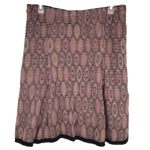 Missoni Knit Mini Skirt Elastic Waist Lined Pink Black Oval Italy Large FLAW